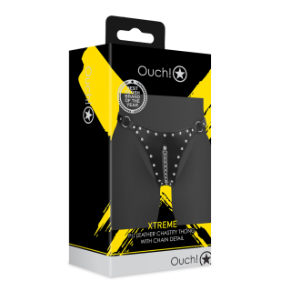 PU Leather Chastity Thong with Chain Detail - Black | Toy4Love