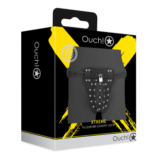 PU Leather Chastity Jock - Black - Ouch! by Shots | Toy4Love