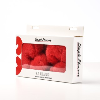 kajdanki erotyczne metalowe z futerkiem czerwone - Simple Pleasure | T