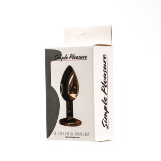 korek analny stalowy różowe złoto rozmiar s kryształ czarny - Simple P