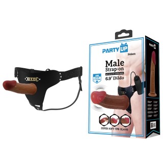 Party Up strap-on wibracje cyberkóra sterowany przewodowo kolor brązow