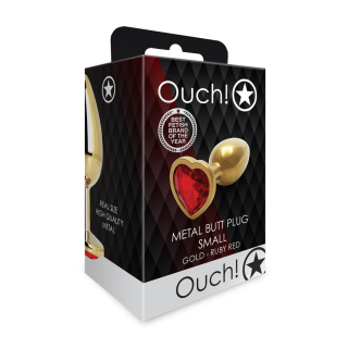 Heart Gem Butt Plug - Small - Gold/Ruby Red - Ouch! by Shots | Toy4Lov