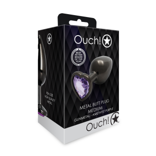 Heart Gem Butt Plug - Medium - Gunmetal/Amethyst Purple | Toy4Love