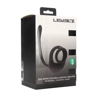 Dual Motor Silicone Cockring with Prostate Stimulator - Black - Levelz