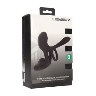 Triple Motor Vibrating Silicone Cockring - Black | Toy4Love