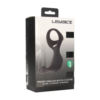 Vibrating Silicone Prostate Stimulator with Tri O Cockring - Black - L