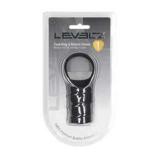 Silicone Cockring and Ribbed Sleeve - Black - Levelz by Shots | Toy4Lo