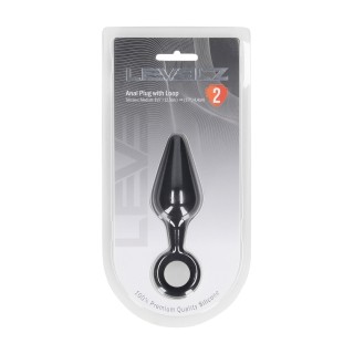 Silicone Anal Plug with Loop - M - Black - Levelz by Shots | Toy4Love