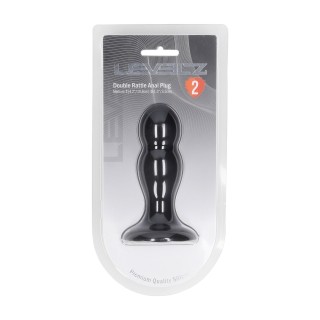 Double Rattle Liquid Silicone Anal Plug - M - Black - Levelz by Shots 