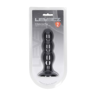 Tri Rattle Liquid Silicone Anal Plug - L - Black - Levelz by Shots | T