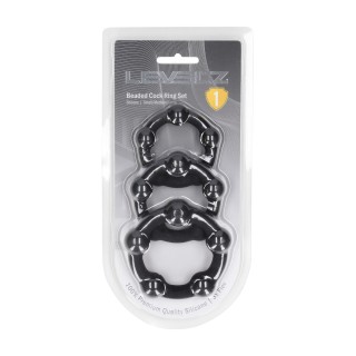 Beaded Silicone Cockring Set of 3 - S/M/L - Black - Levelz by Shots | 