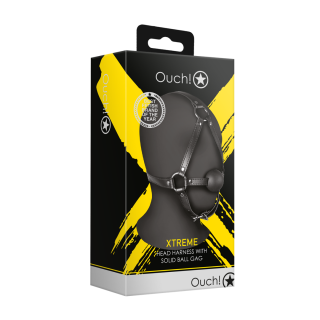 Head Harness with Solid Ball Gag - Black | Toy4Love