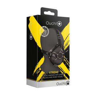 Head Harness with Spider Gag and Nose Hooks - Black - Ouch! by Shots |