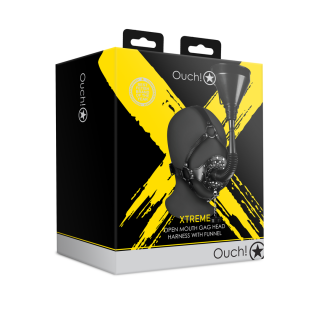 Open Mouth Gag Head Harness with Funnel - Black - Ouch! by Shots | Toy